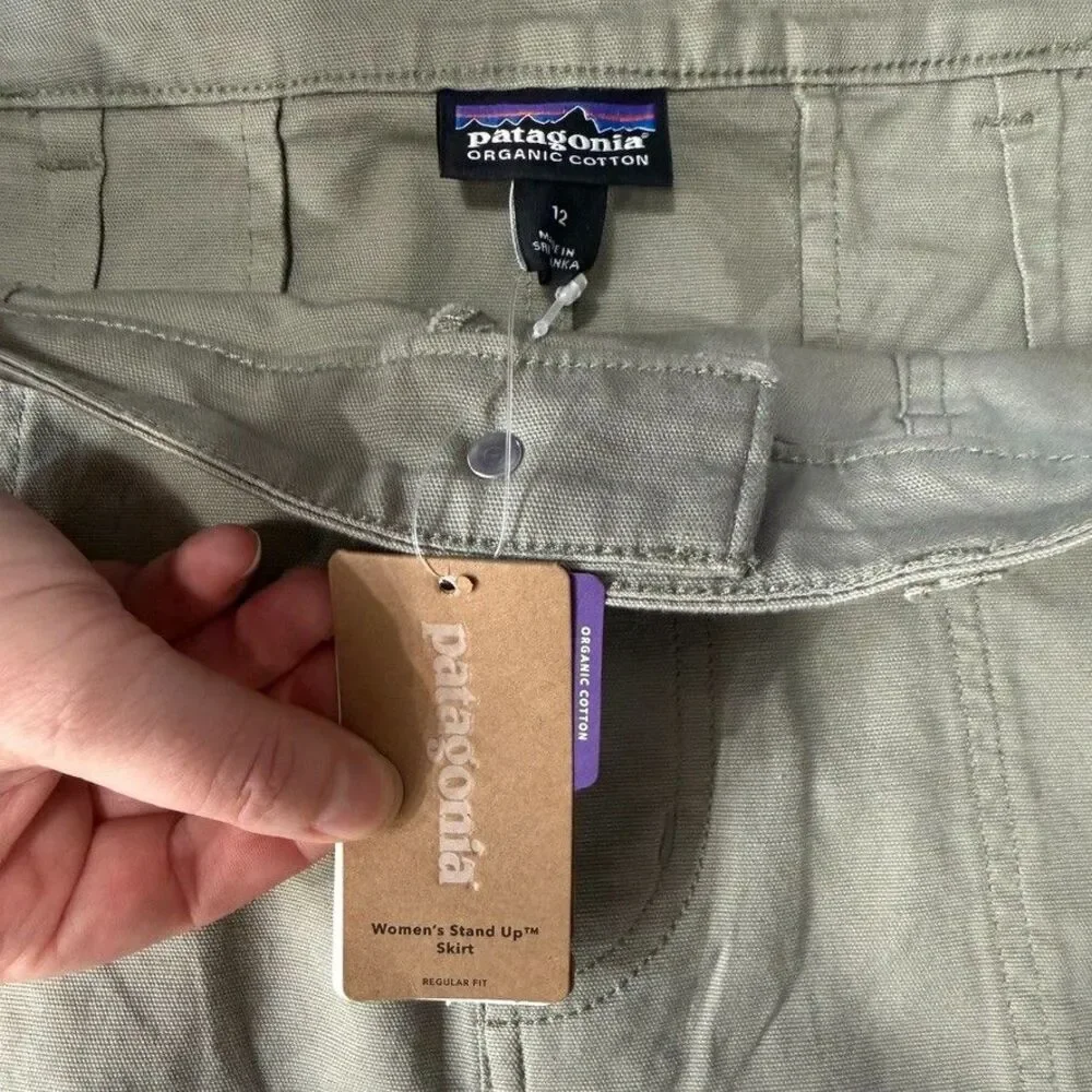 Patagonia Women's Stand Up Skirt Shale Khaki 100% Organic Cotton 12 NWT